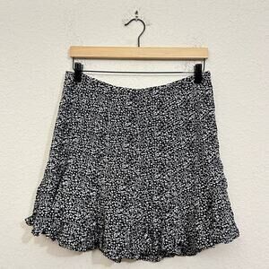 BOHME Mini Skirt Black White Ditsy Floral Ruffled A-Line Whimsigoth NWT